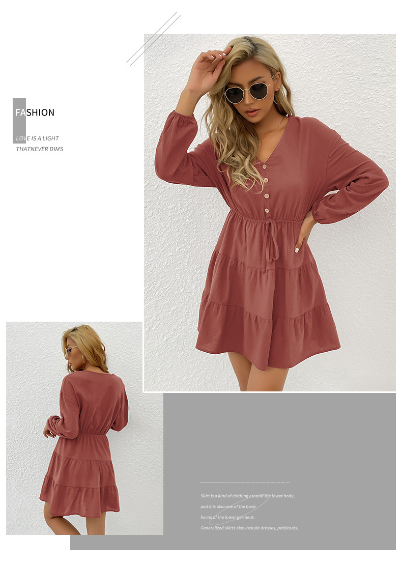 vestido de color sólido con botones nihaostyles ropa al por mayor NSYYF89335