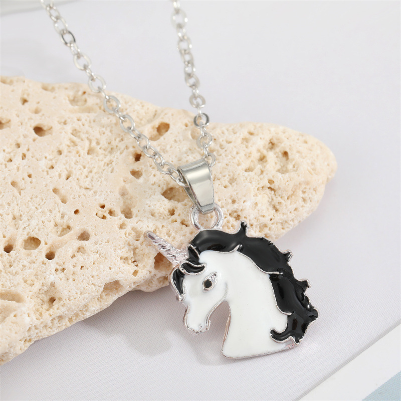 Koreas new cute color unicorn necklace dripping Pegasus pendant necklace jewelrypicture7