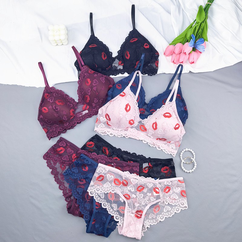 Transfronterizos Europeos y estadounidenses pop pop up hip sexy sexy sexy lipstick set de bordado de malla transparente pura ropa interior ultra delgada
