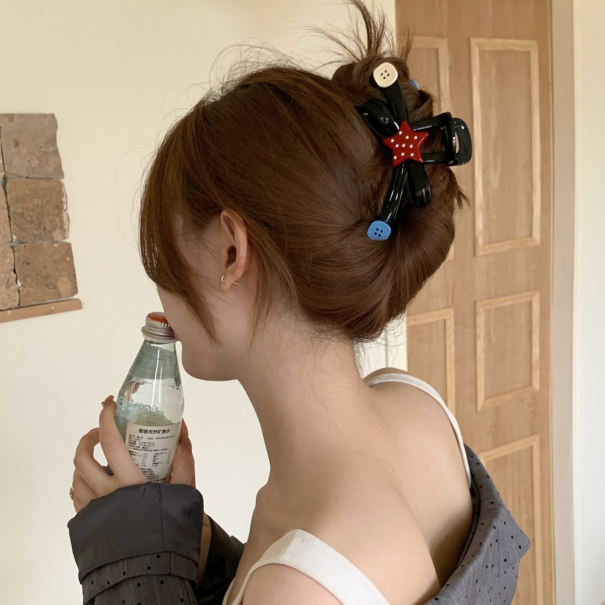 Fun contrast color polka dot star buttons black