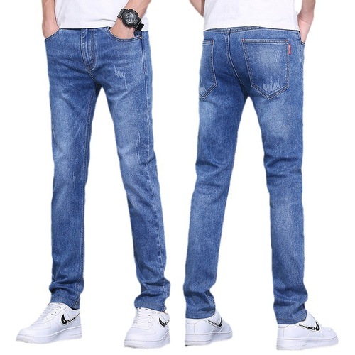 Summer Four Seasons Men's Elastic Tapered Small Foot Washed Long Pants Men's Clothing Autumn and Spring Streetwear