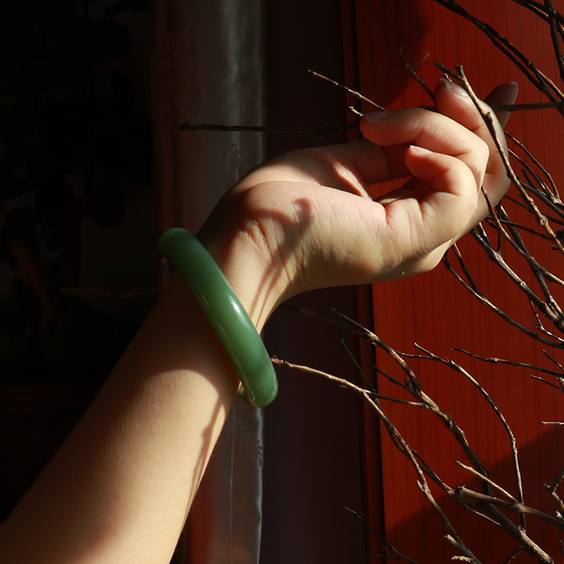 Hetian Jade Jasper Russian Material Pink Green Bracelet Women's Duck Egg Green Natural Jade Bracelet with Certificate to Support Re-inspection