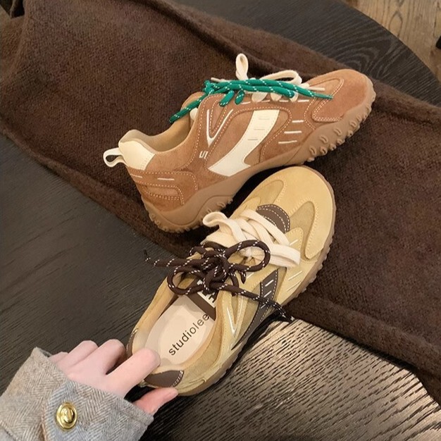 Grape Mom's Same Thick-Soled Casual Genuine Leather Moral Training Sneakers Forrest Gump Shoes Women's New 2025 Spring & Fall New Style