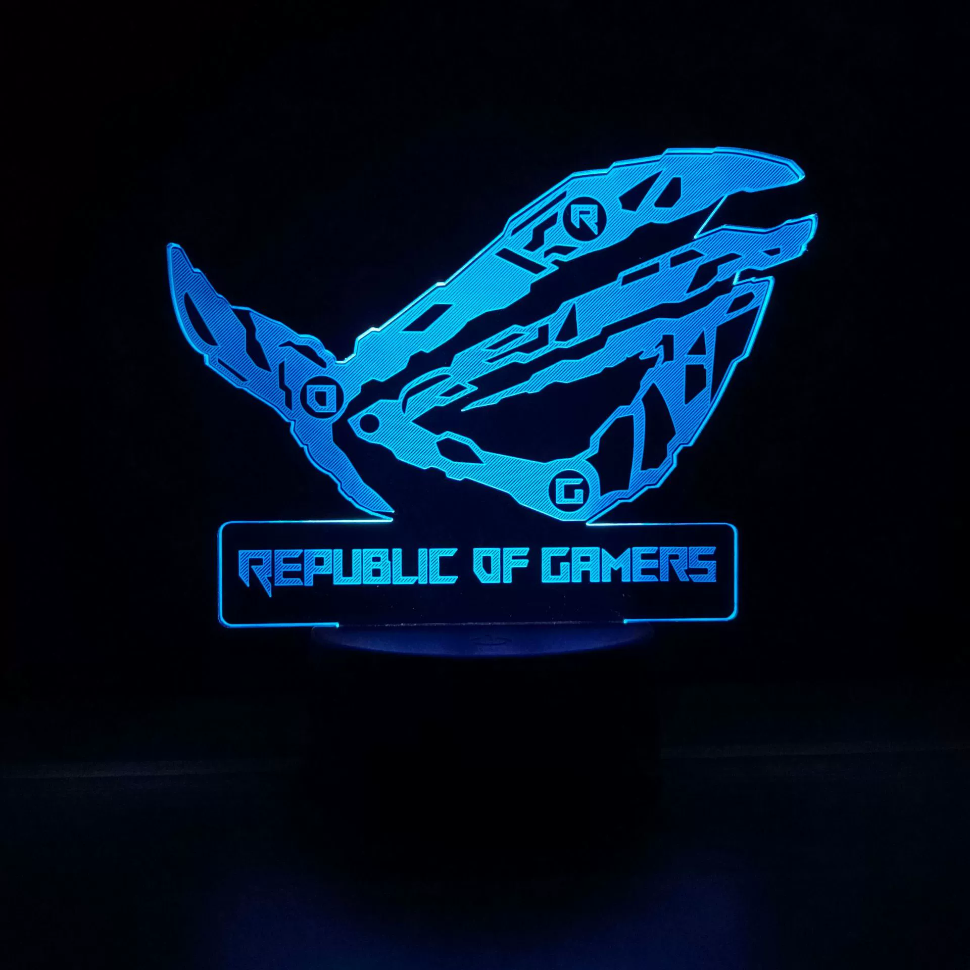 3D LED ночная лампа ROG, RGB сенсорная/колышковая база, акриловый рисунок, 23×16×5 см