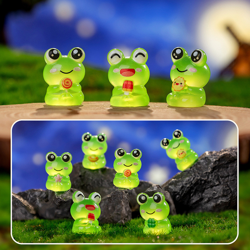 Micro-Landscape Creative Luminous Green Smiling Frog Small Animal Ornaments DIY Resin Craft Decoration Small Ornaments