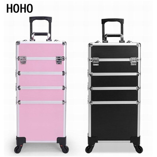 Four-In-One Combination Multi-Layer Trolley Makeup Case with Adjustable Hairdressing, Beauty, Tattoo and Manicure Tool Box with Universal Wheels