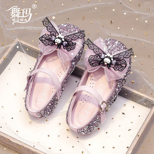Mauma girls' shoes children's crystal small leather shoes 2025 new spring and autumn girls' sequined walk-through princess shoes