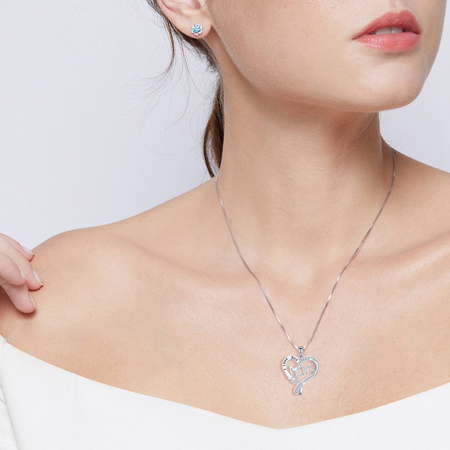 Plating Design 925 Sterling Silver Rhinestones Plating Letter Heart Shape Pendant Necklace