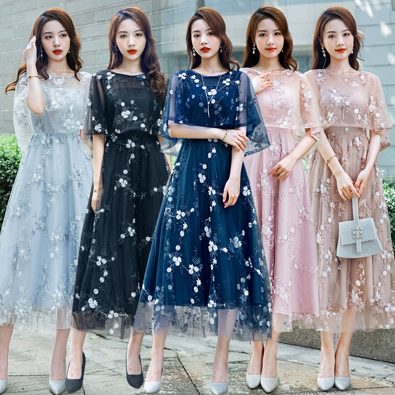 Small Dress 2026 New Style Elegant Slimming Chiffon Lace Floral Long Dress Suitable for Daily Wear Independent Brand Small Dress for Women