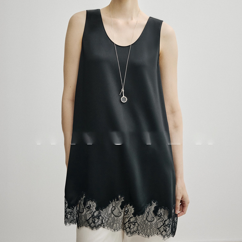 In Stock: Kei Japan Triacetate Cool-Touch Double-Sided Satin with a Lustrous Drape, Versatile Lace Patchwork Long Vest