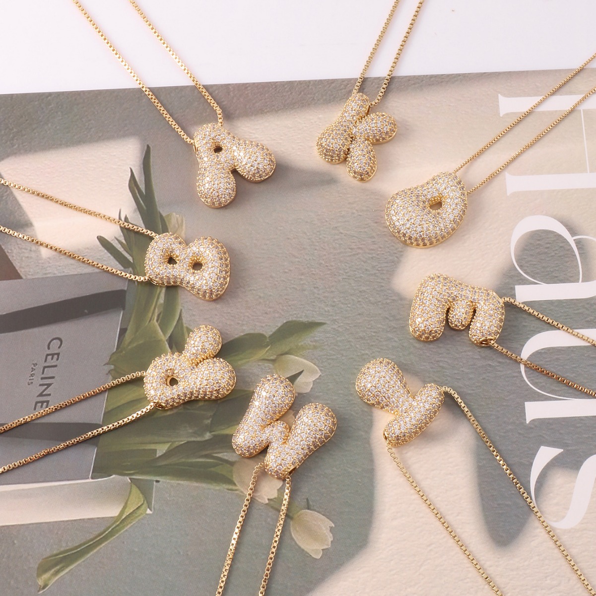 Transfronterizo nueva versión Q con diamantes lindo oro regordete plata 26 letras inglesas collar joyería de todo fósforo