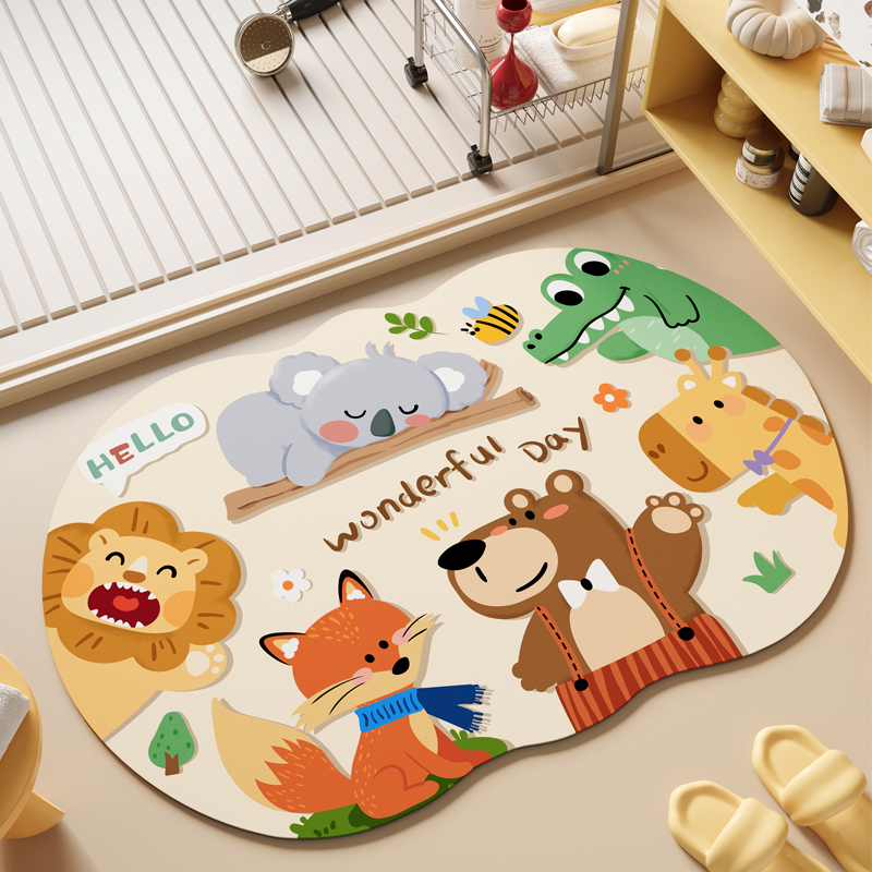 Cartoon Animal Bathroom Floor Mat, Bathroom Absorbent Non-Slip Mat, Toilet Door Diatom Mud Soft Mat, Drop Shipping