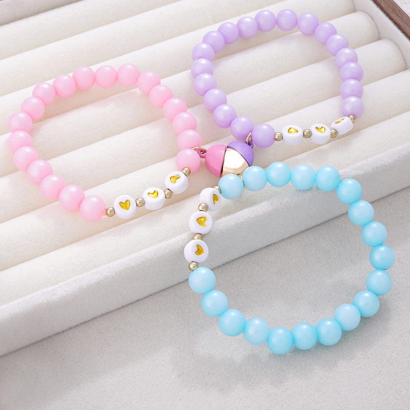 Acrylic Beaded Bracelet Heart Rice Beads Heart-Shaped Beads Round Beads Friendship Magnetic Bracelet Colorful Heart Alloy Accessories