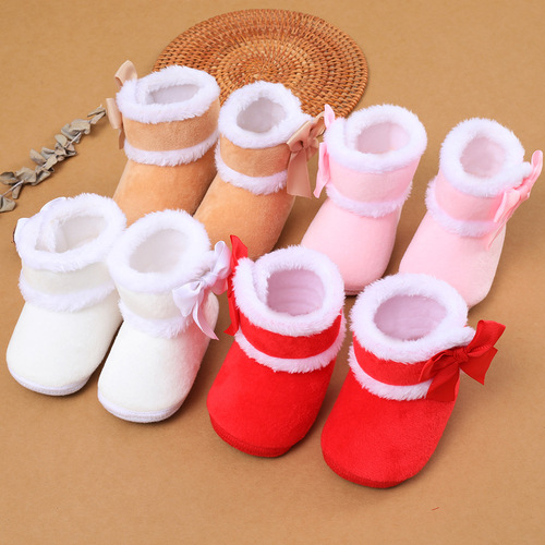  New Autumn/Winter Baby Shoes for 0-1 Year Olds, 3-6-7-9-11 Month Soft Sole Learning to Walk Shoes with Large Bow Ties