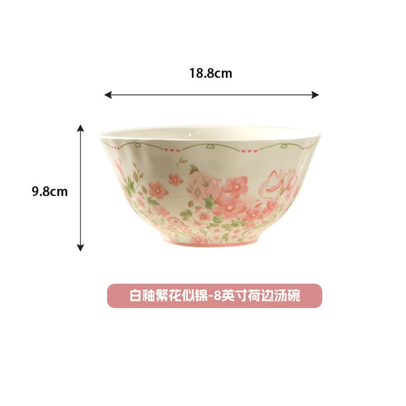 Underglaze Ceramic Tableware — Blooming Flowers Ruffled Plates & Bowls, Multiple Sizes (4–12" )
