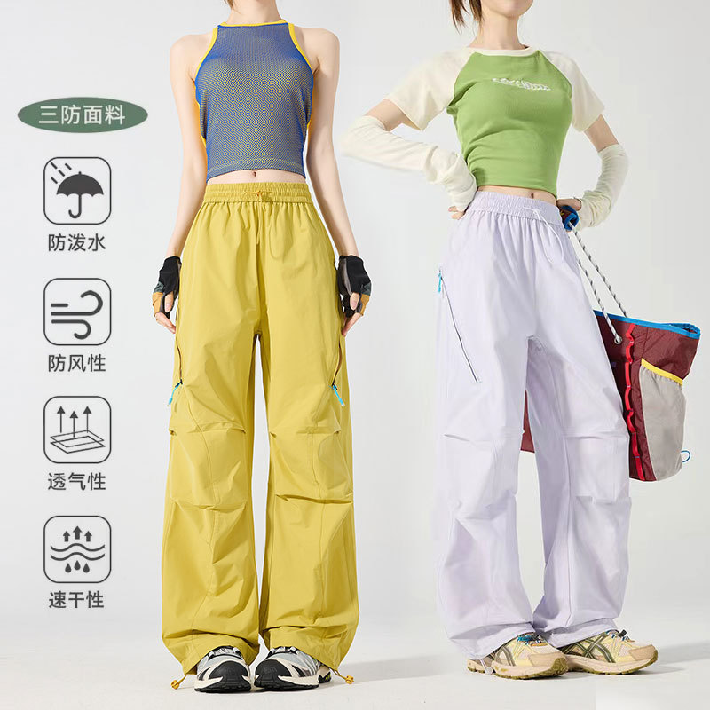 Mountain-Style Parachute Pants for Women, Summer Quick-Dry Wide-Leg Cargo Pants for Men, Outdoor Sports Hiking Casual Long Pants