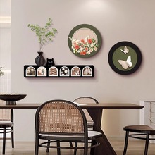 中古风餐厅装饰画2025新款仿真绿植组合挂画高档吃饭厅背景墙壁画