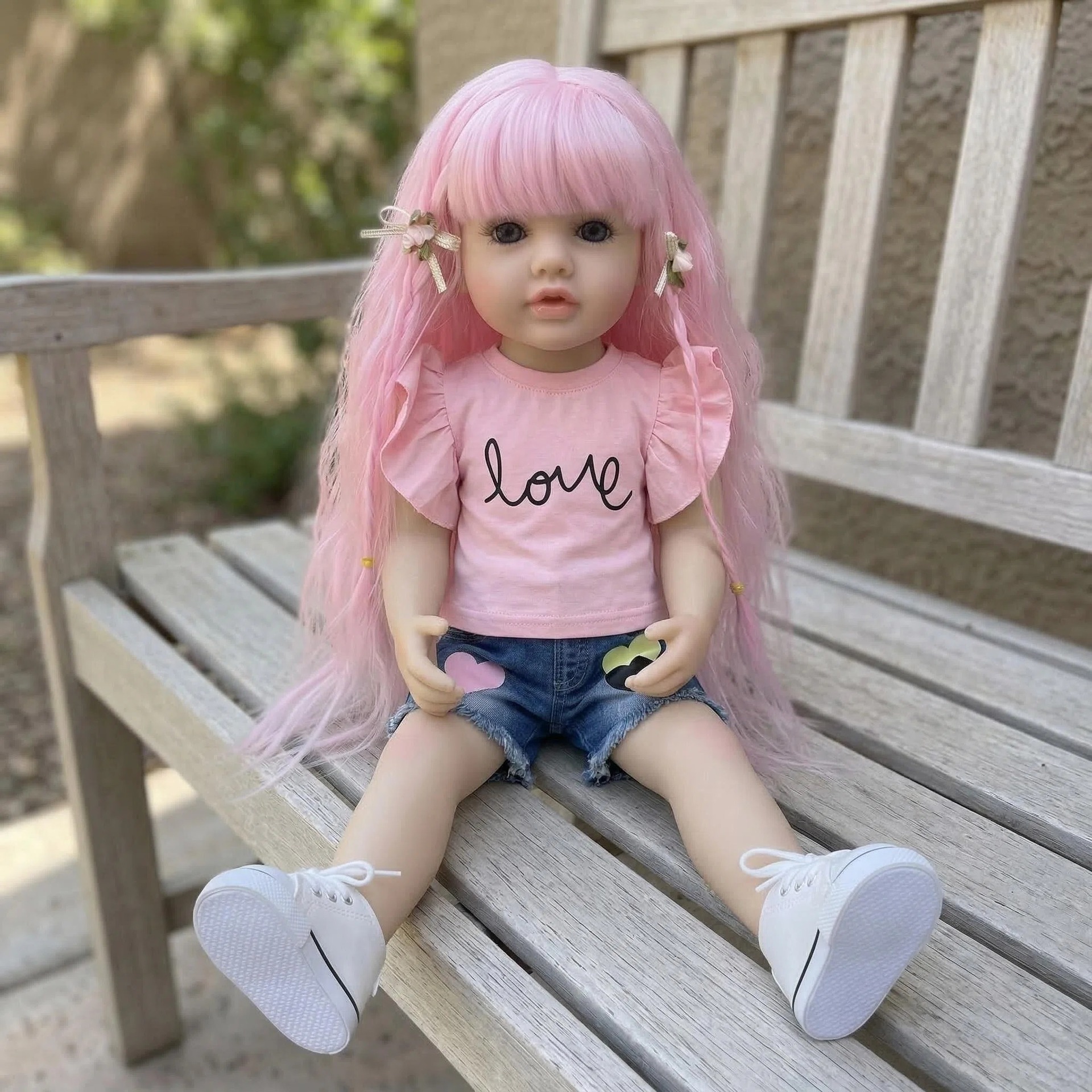 NPK22inch amor pantalones cortos de vaqueros Betty simulación muñeca renacida para acompañar a los niños regalos de vacaciones preferidos