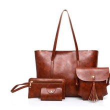 2023新款欧美时尚女包复古油蜡皮子母包四件套手提单肩斜挎包代发