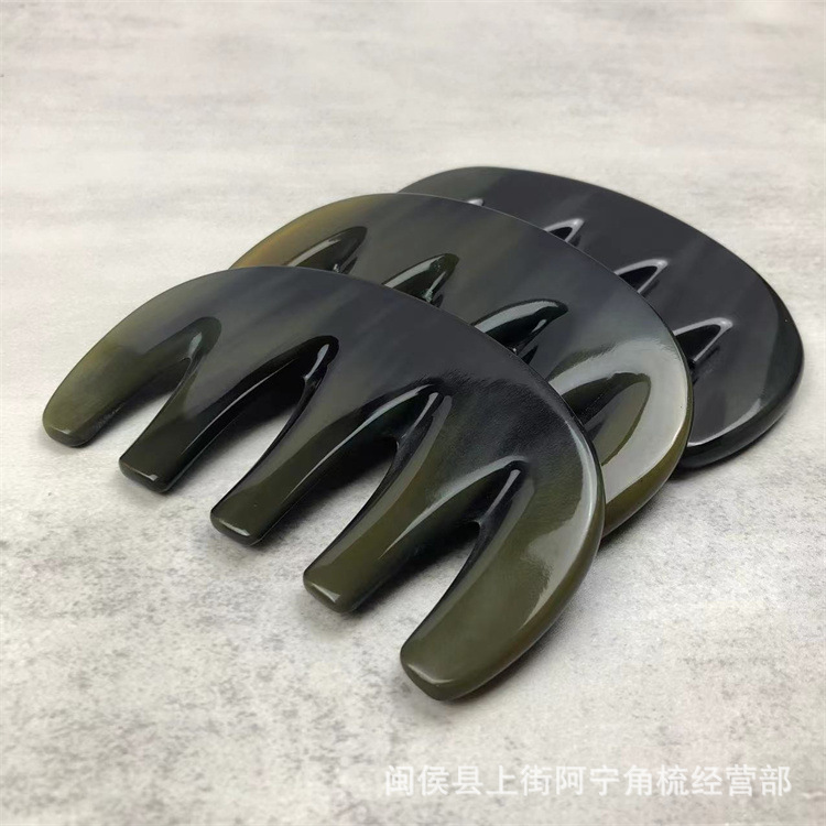 Water Buffalo Horn Five-Tooth Gua Sha Comb Black Horn Scalp Massage Comb Meridian Comb Under 10cm quality and texture