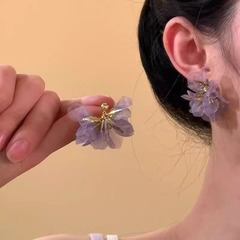 仙气甜美网纱花朵耳环女轻奢小众设计高级感百搭2025春夏新款耳饰