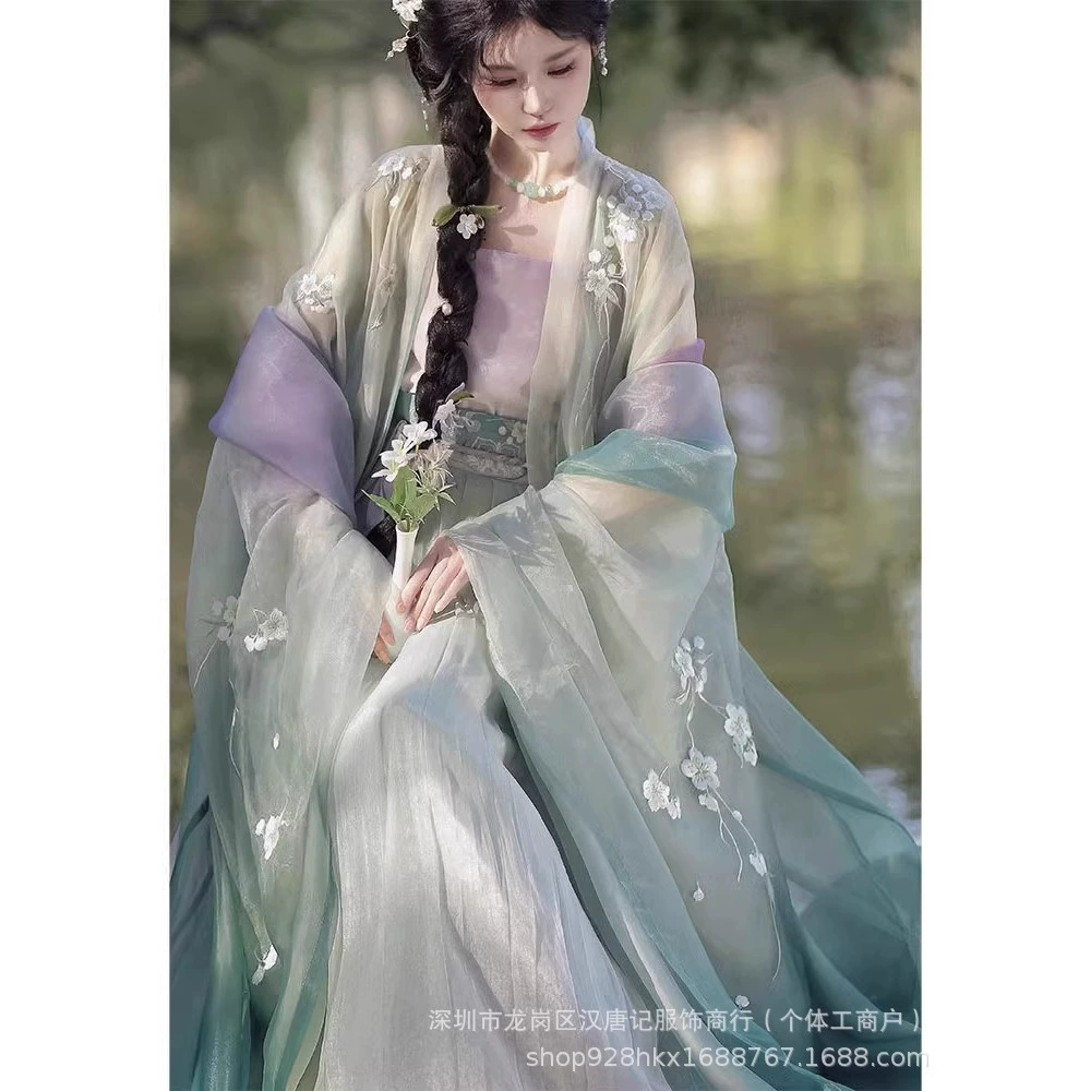 Оригинальный Hanfu женский тяжелый рабочий с вышитыми рукавами супер сказочные рукава рубашка с большими рукавами