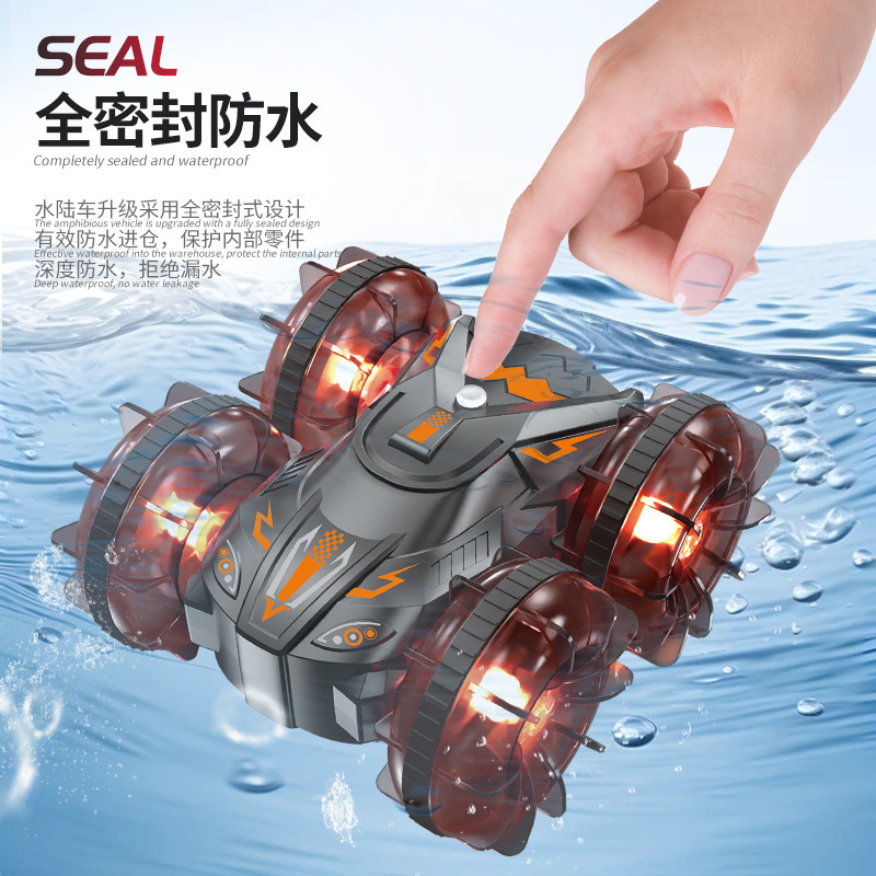 Cross-border remote control double-sided stunt amphibious water truck beach toy tumbling rotating water truck remote control car stunt car