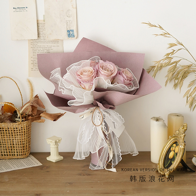 Hilo de aerosol de perlas de estilo coreano plisado hilo de perlas DIY bolsa de hilo de flores forro de hilo de malla de flores materiales de embalaje al por mayor