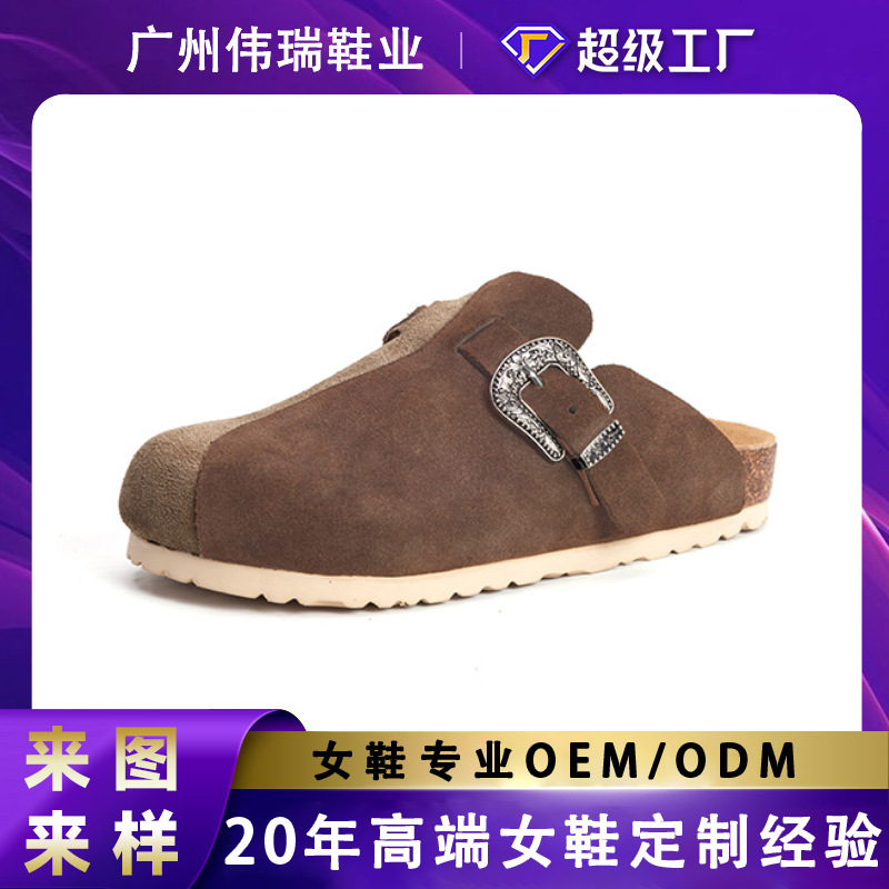 Custom-Made Birkenstock Shoes for Women, First-Layer Cowhide Flats, Toe-Cap Half-Drag Genuine Leather Women's Shoes, Retro Handmade Shoes, Oem Factory