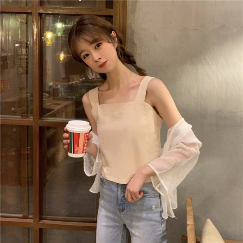 Small suspender vest women's design niche summer inner lining white base shirt French short top wear outside