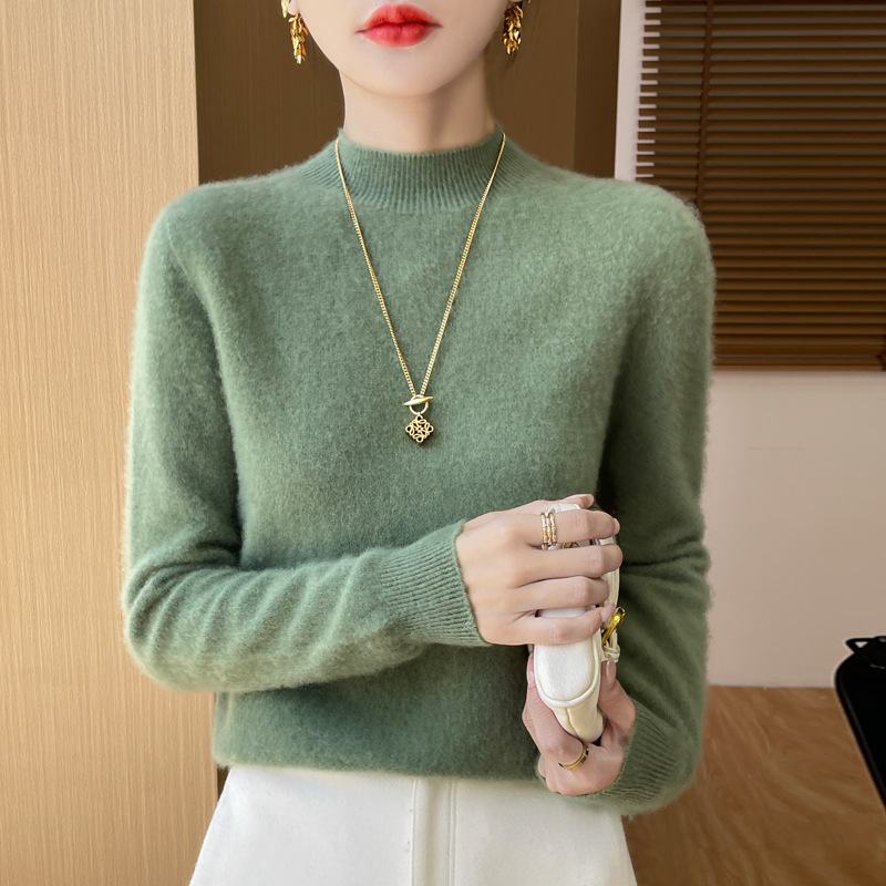 Nueva prenda de primera línea suéter de lana sin costuras jersey de cuello alto de las mujeres camisa de fondo de punto de Cachemira adelgazante de moda image 14