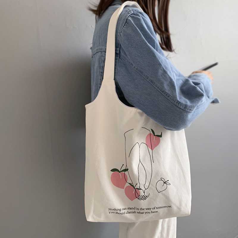 Korean Version Ins Canvas Bag Women's One-shoulder Literary Simple Student Large-capacity Small Fresh Japanese Canvas Bag