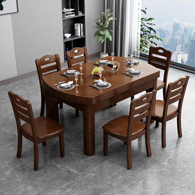 Solid Wood Fully Round Dining Table for Home Small Apartment Modern Simple Dining Table Extendable Solid Wood Folding Dining Table Rectangular