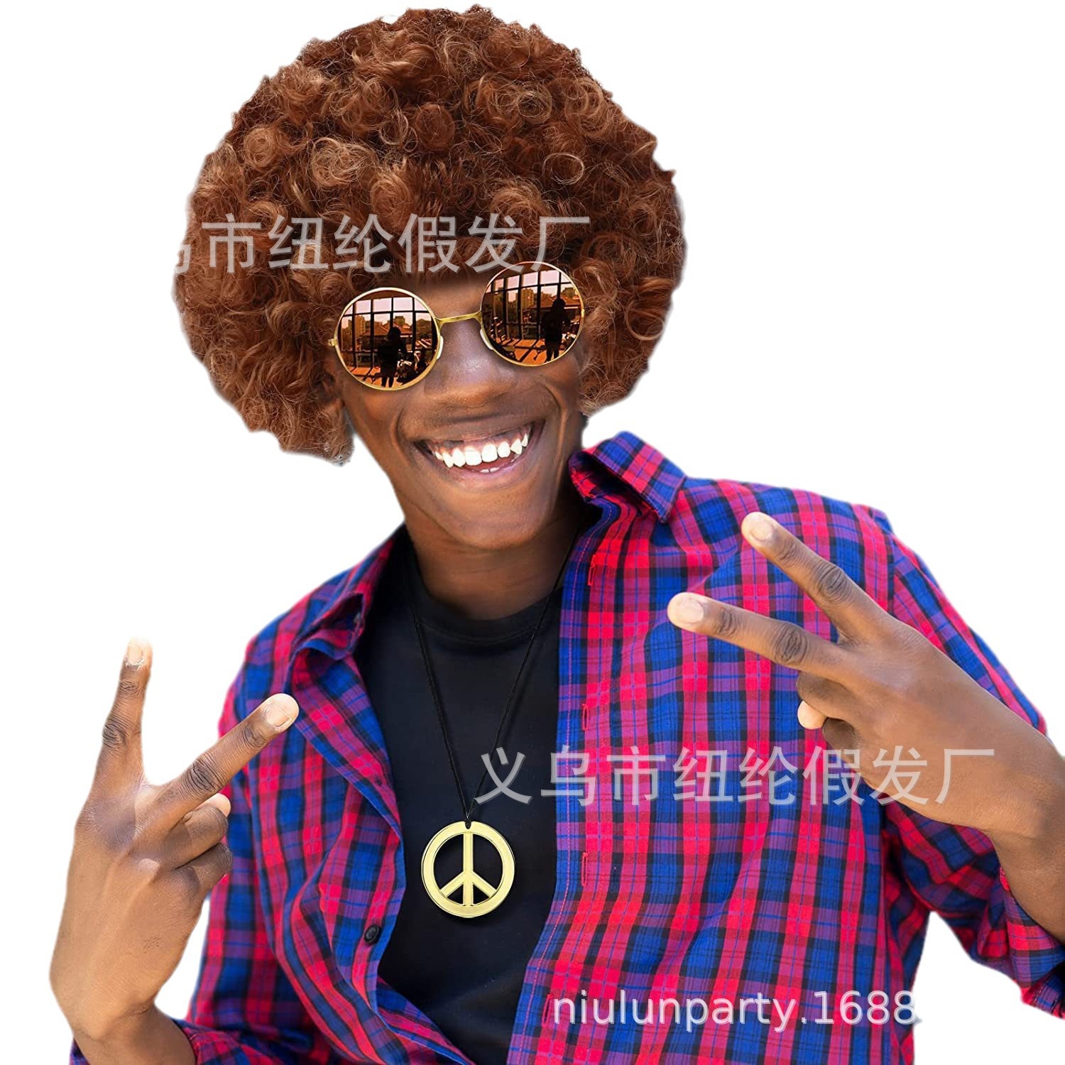 Festival de rendimiento hippies explosión cabeza peluca Hippie theme party cos gafas de sol paz collar traje
