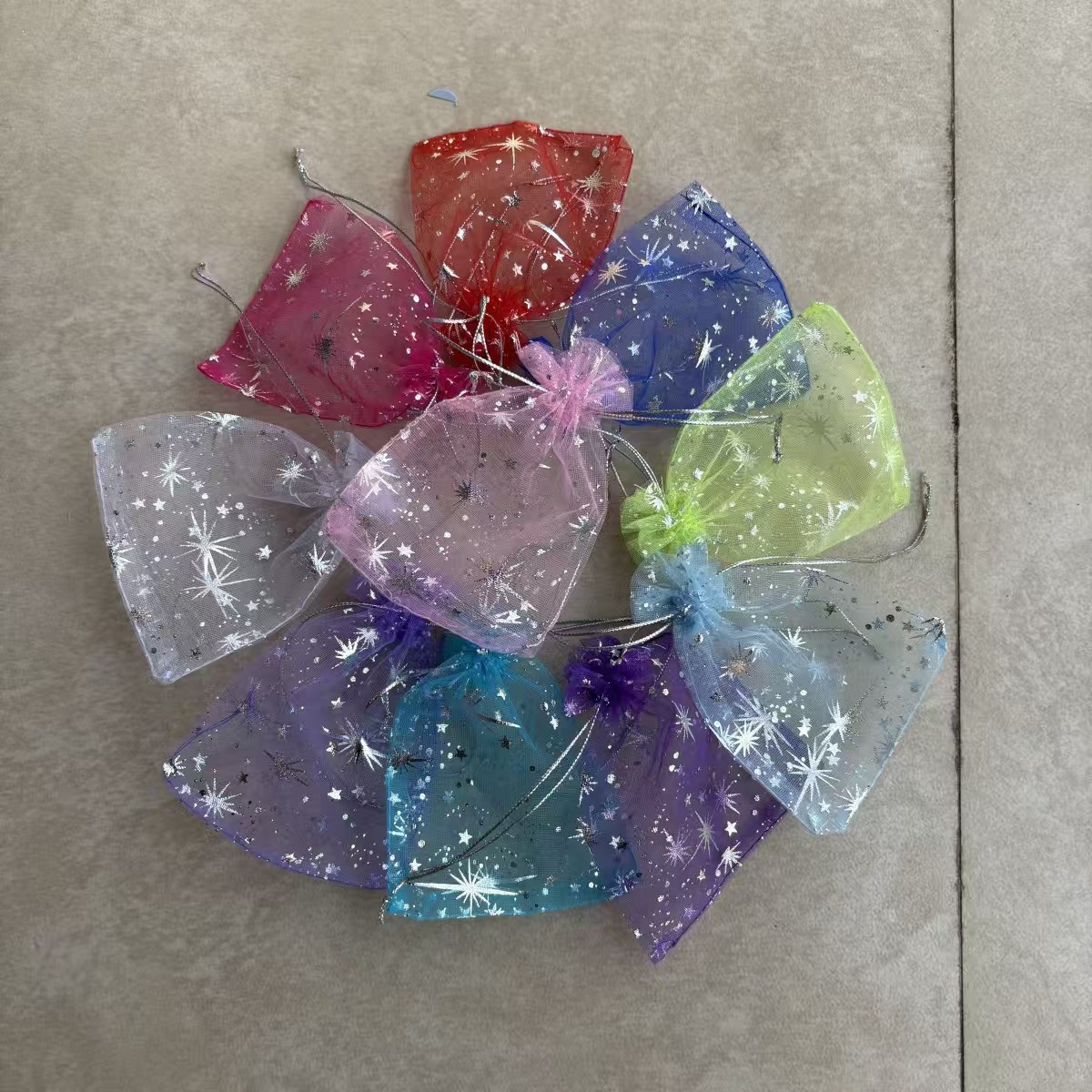 Gauze Mesh Bag with Stars and Moon Design, Organza Drawstring Bag, Makeup Bag, Jewelry Packaging Bag