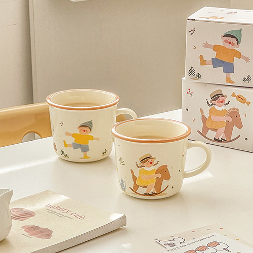 Wholesale family creative mugs, high-looking cartoon ceramic mugs, household couple breakfast mugs, cute souvenirs