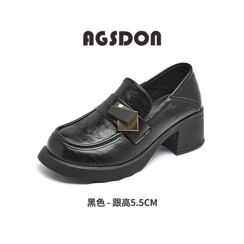 奥古狮登厚底乐福鞋女2025新款秋冬黑色单鞋英伦风小皮鞋休闲通勤|undefined
