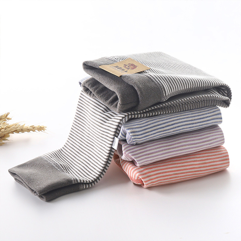Children's boneless plush silk warm pants for boys and girls, striped leggings for middle-aged children, thick autumn pants for wholesale