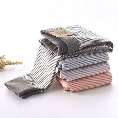 Children's boneless plush silk warm pants for boys and girls, striped leggings for middle-aged children, thick autumn pants for wholesale