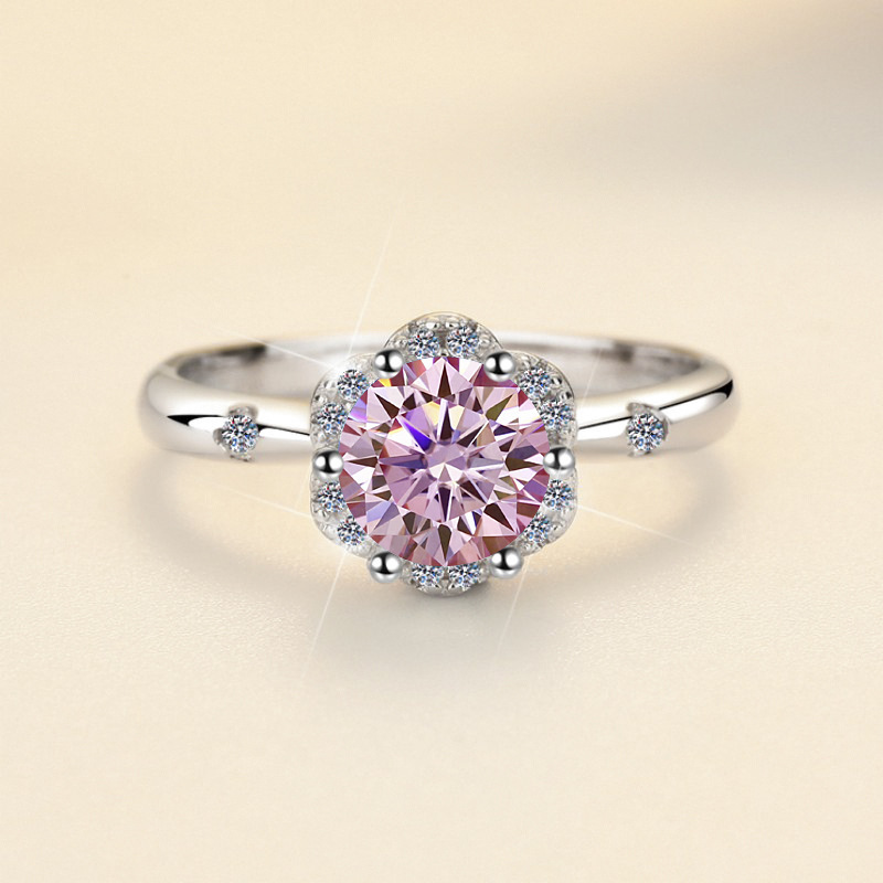 s925 スターリングシルバー指輪クロスボーダーオリジナルカラー宝石 1 カラットインターネット有名人の結婚指輪卸売 D カラーモアッサナイトリング花束|undefined