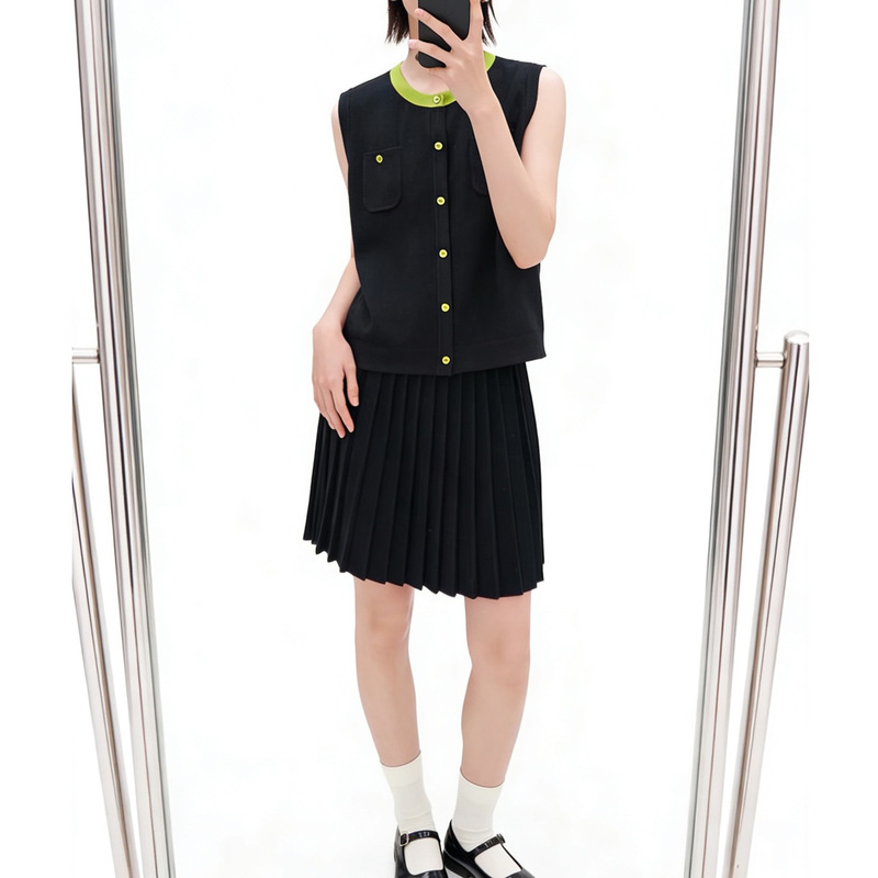 In Stock Sw Preppy Style Color-Blocked Knitted Vest and Pleated Skirt Set, Summer Youthful Two-Piece Set for Women In Stock Sw Preppy Style Color-Blocked Knitted Vest and Pleated Skirt Set, Summer Youthful Two-Piece Set for Women