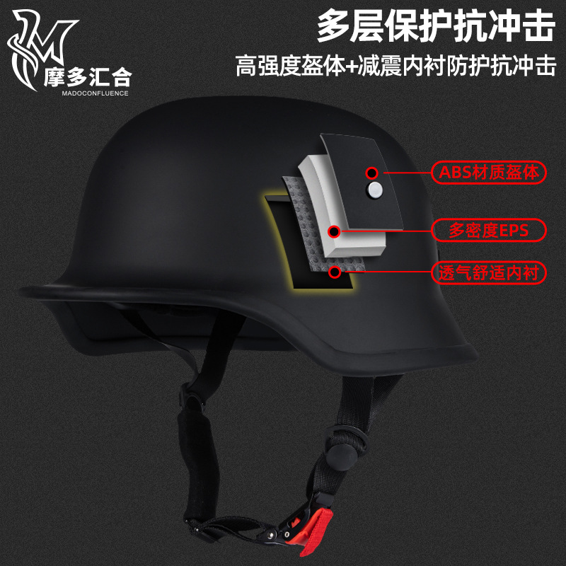 Cross-border motorcycle retro helmet for men and women, electric bike half helmet, summer lightweight, personalized motorbike, German soldier's bowl hat