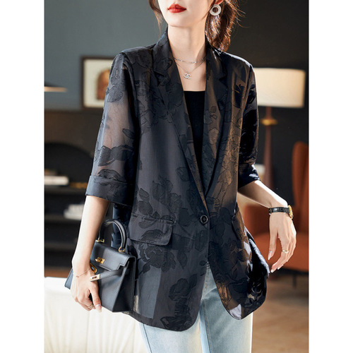 Women's 2025 Spring and Summer Long-Sleeve Vintage Brocade Sun Suit Jacket, Loose and Comfortable, Large Size, Thin Design