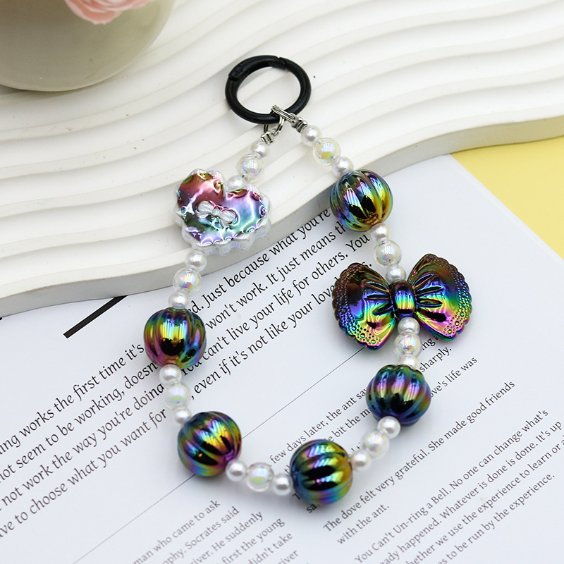 Nuevo colgante de cadena de teléfonos móviles de dibujos animados palomitas de maíz colgante de llavero creativo colgante de bolsas de perlas pintadas a mano