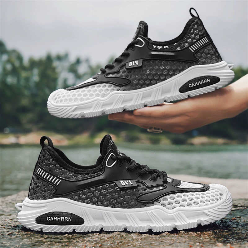 Мужская обувь Лето 2024 новые полые дышащие повседневные дикие сетчатые туфли на мягкой подошве беговая сетка спортивная обувь