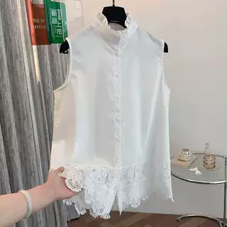 法式高级感蕾丝拼接内搭无袖衬衫小众时尚叠穿洋气舒适坎肩背心女