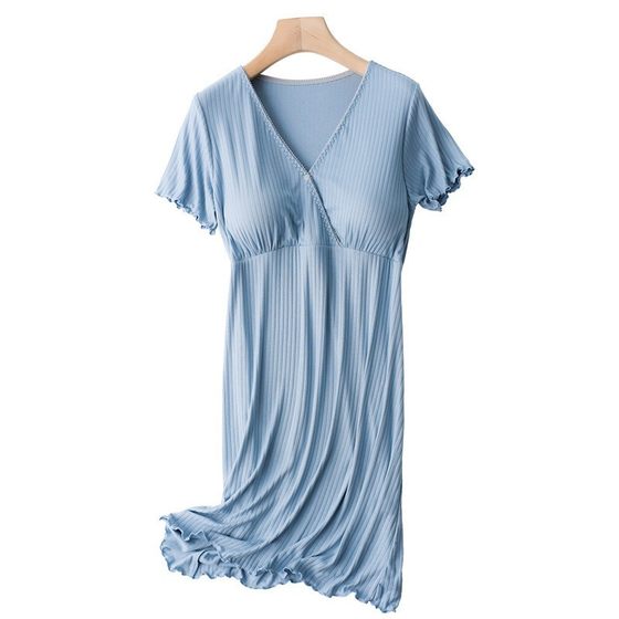 Pregnant Women's Nursing Long Skirt Spring and Summer Thin Maternity Dress with Chest Pad Nursing Nightdress plus size Moon Dress Nursing Long Skirt