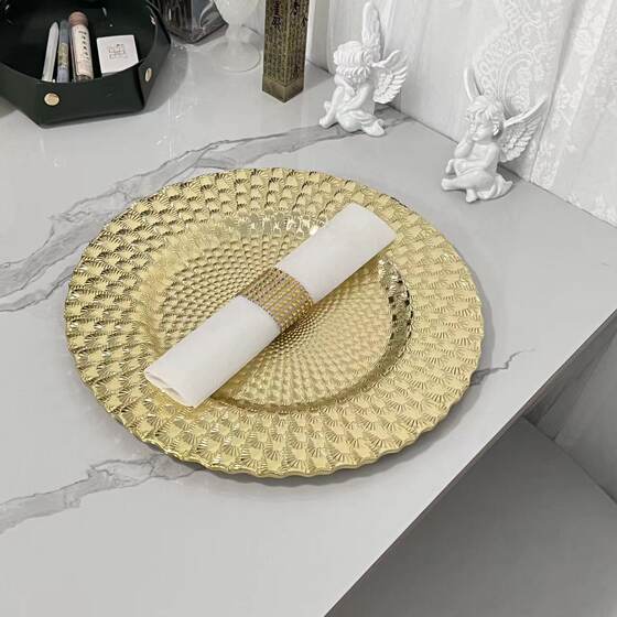 European-style plastic plate Vintage Hong Kong-style fruit plate household Peacock electroplated fruit plate gold and silver rose gold disc tray mat