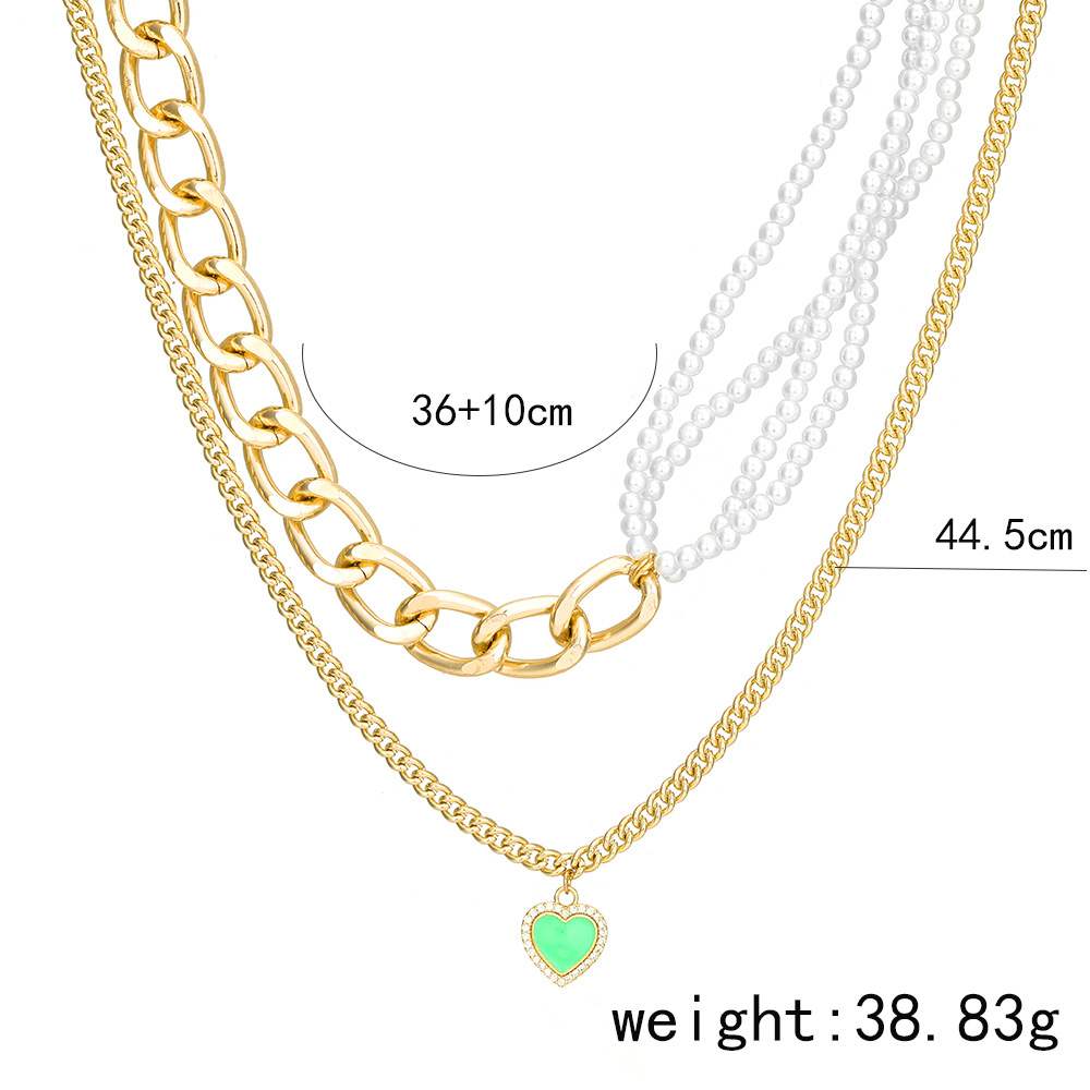 New Personality Fashion Simple Heart-shaped Necklace Retro Stitching Rice Bead Multi-layer Necklace display picture 1