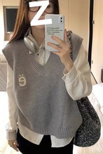 学院韩系复古针织马甲女外百搭新款无袖风叠设计宽松坎肩毛衣背心